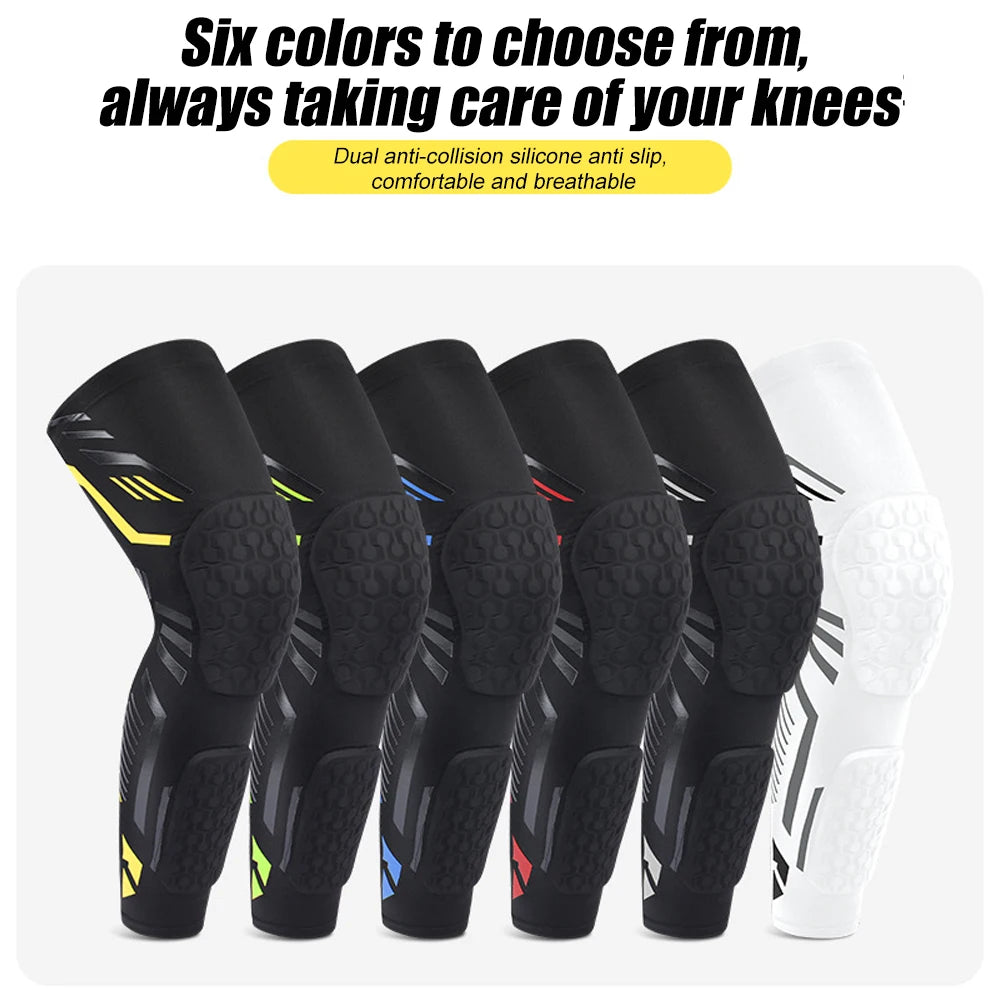 Padded Knee Compression Sleeve - Long Leg Calf Protection Sports Brace for Soccer - Adult & Youth Shin Pads (1 Piece)