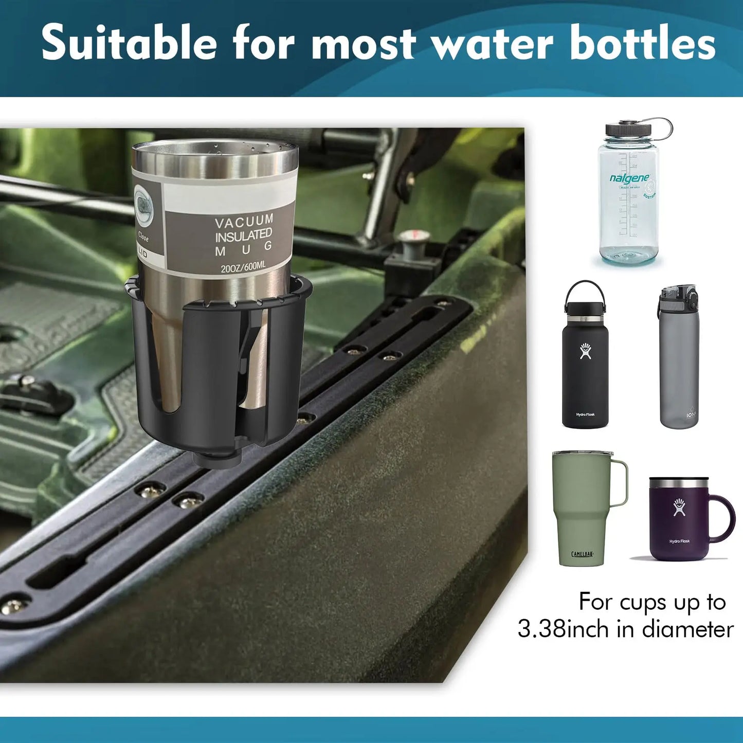 Multi-Functional Kayak Cup Holder - Track Mount Non-Slip Design with Lure Storage for Kayak & Boat Accessories