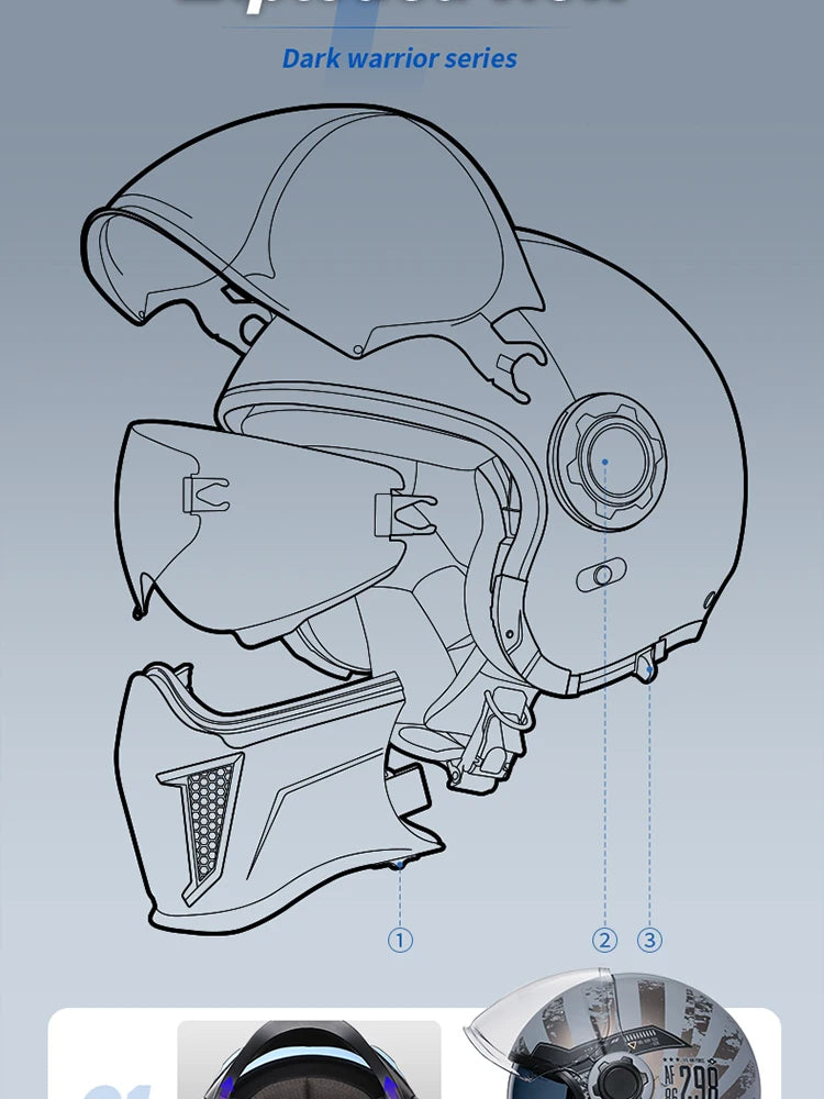 Modular Motorcycle Helmet - Full Face/Open Face 3/4 Dual Visor Helmet (ECE/DOT Certified, Unisex)