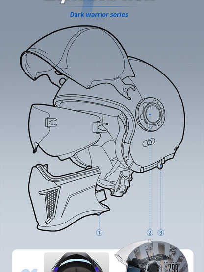 Modular Motorcycle Helmet - Full Face/Open Face 3/4 Dual Visor Helmet (ECE/DOT Certified, Unisex)