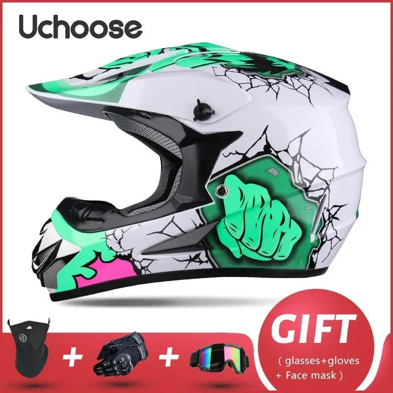 DOT Certified Professional Off-Road Motorcycle Helmet - Adults & Children - Downhill Racing Motor Helmet with Free Gift