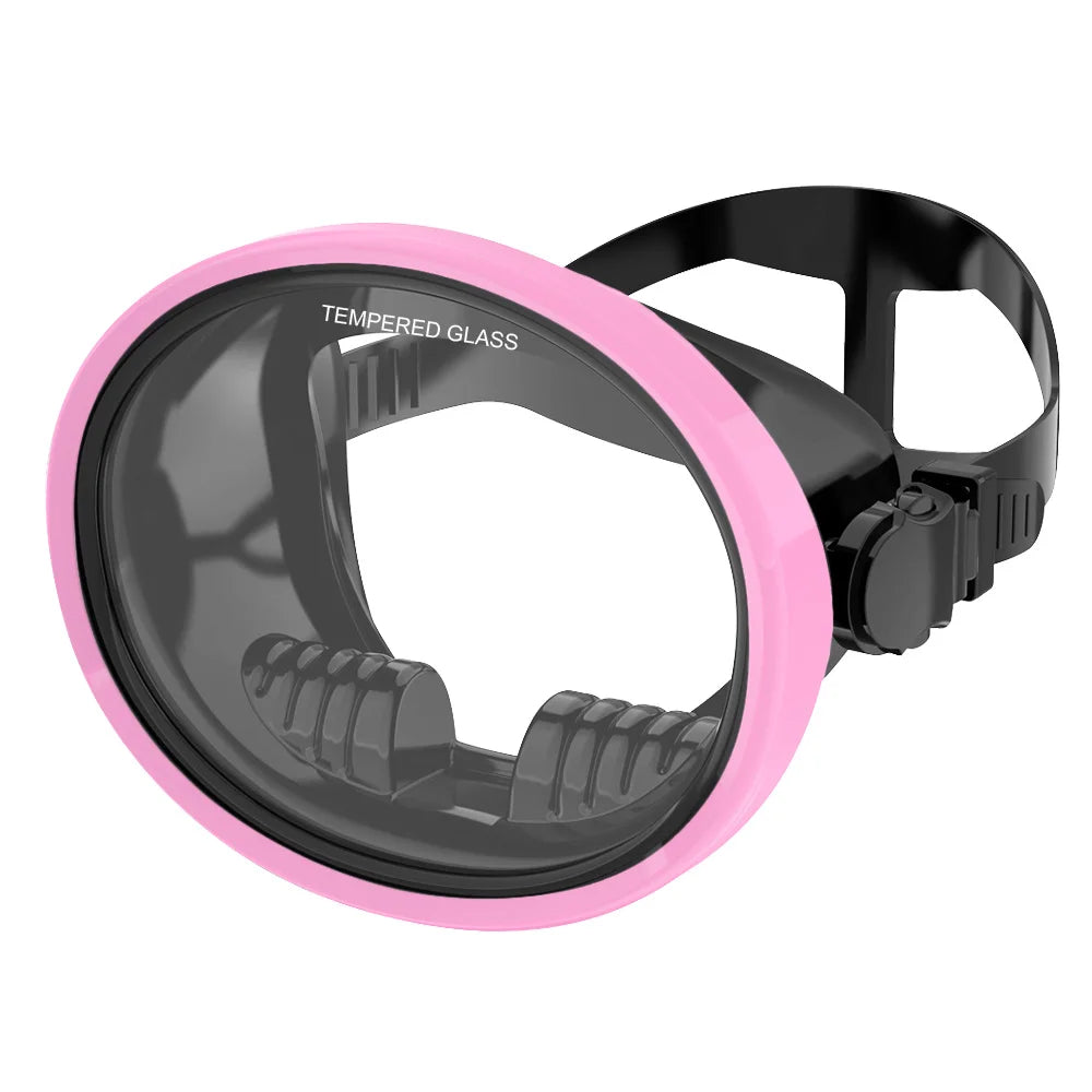 Classic Retro Oval Spearfishing Mask - Panoramic Wide View Scuba Diving Goggles with Tempered Glass Lens for Adults