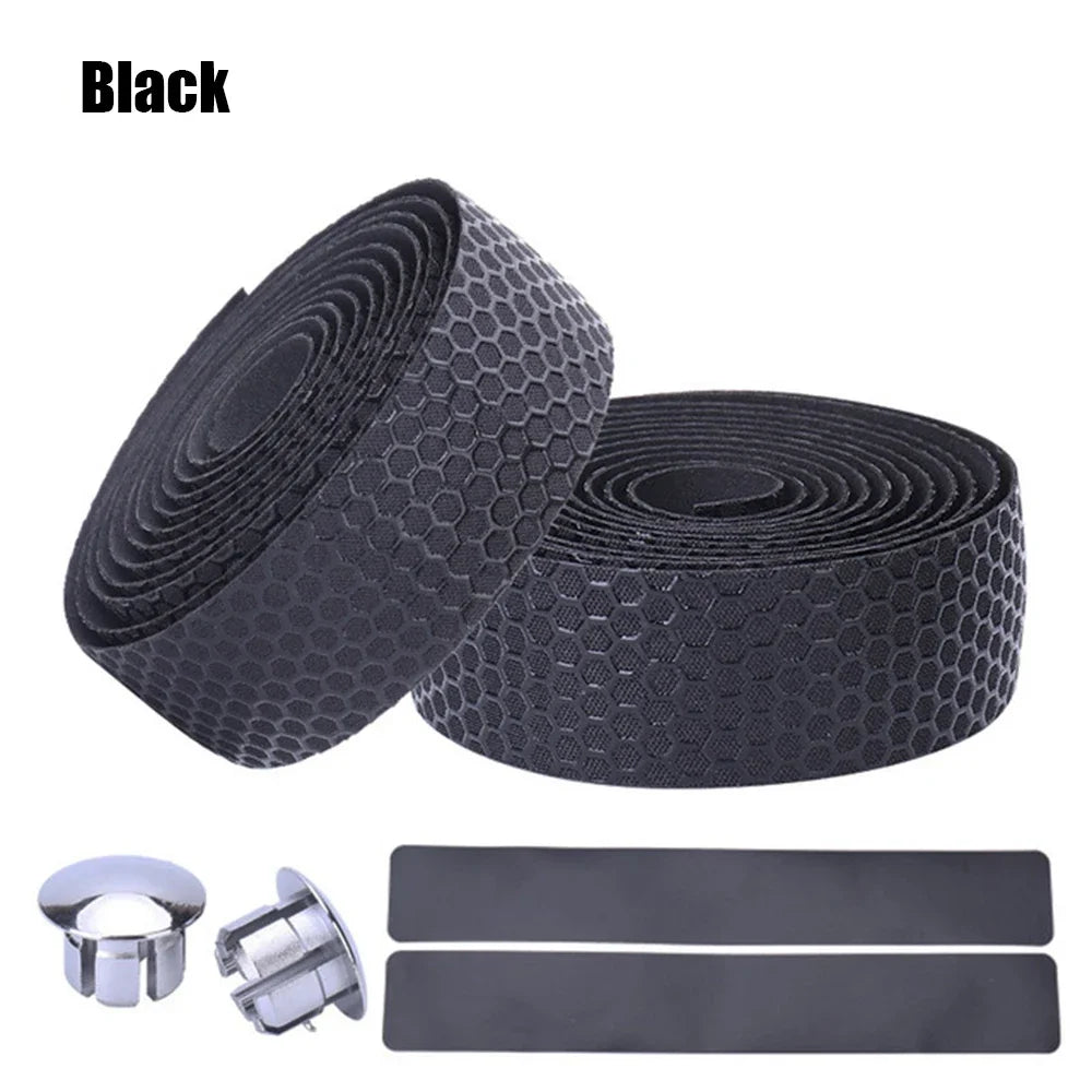 Road Bike Handlebar Tape - Anti-Slip EVA Foam Bar Wrap with Shock Absorption - Faux Leather Cycling Grip Tape with End Plugs (1 Pair)