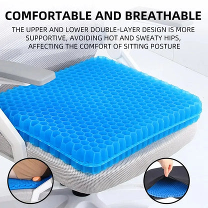 Gel Seat Cushion - Breathable Honeycomb Design for Pressure Relief, Back & Tailbone Pain - Summer Comfort for Home, Office, Wheelchair & Car