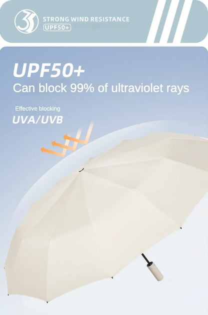 Stormproof Automatic Folding Umbrella - 288-Rib Reinforced Windproof Rain & Sun Umbrella with UPF50+ UV Protection (Men's Large)