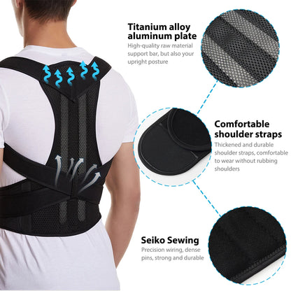 Adjustable Posture Corrector Back Brace - Lumbar Support Belt for Men & Women with Shoulder Support to Improve Scoliosis
