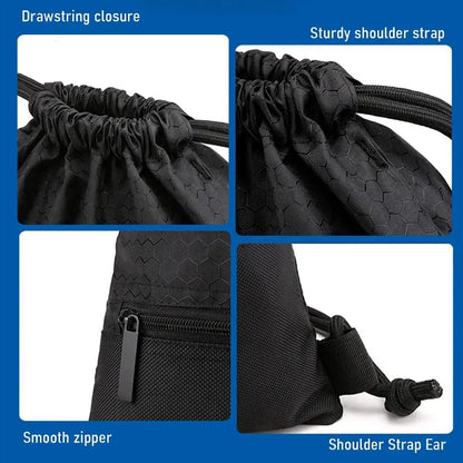 Waterproof Drawstring Sports Backpack with Zipper Pocket - Lightweight Gym Sackpack for Basketball & Training