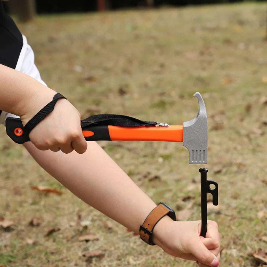Multi-Function Camping Tent Hammer & Stake Puller - Portable Carbon Steel Mallet for Outdoor Adventures