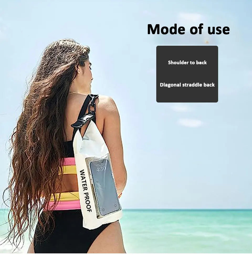 PVC Waterproof Dry Bag 2L - Touch Screen Phone Pouch for Swimming Rafting Surfing Boating - Shoulder Bag