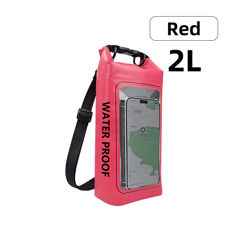 PVC Waterproof Dry Bag 2L - Touch Screen Phone Pouch for Swimming Rafting Surfing Boating - Shoulder Bag