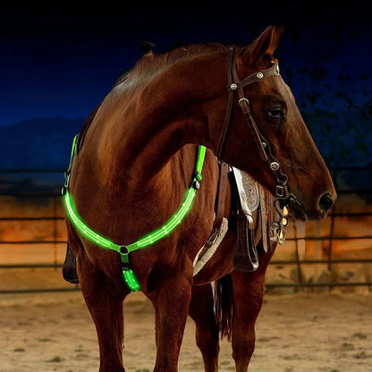 LED Horse Breastplate - USB Rechargeable Night Safety Harness with Flashing Light for Outdoor Riding