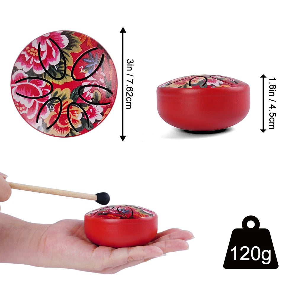 6-Note Mini Steel Tongue Drum - 3 Inch Handpan Chakra Drum with Colorful Patterns for Yoga & Meditation