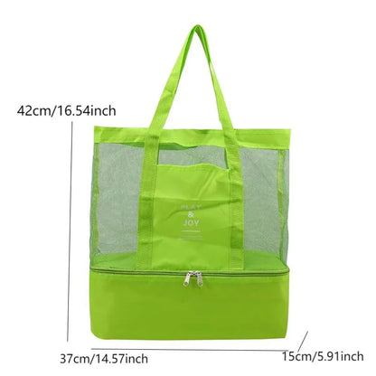 Waterproof Double-Layer Beach Tote Bag - Large Capacity Mesh Swimming Storage Bag with Heat Preservation for Women