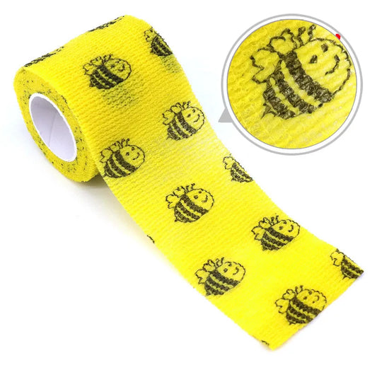 Self Adhesive Elastic Bandage 5cm Yellow Bee Printed Athletic Tape Wraps for Sports Wrist Joint Pet Multi-Pack