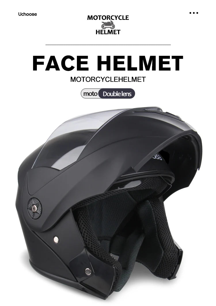 DOT Certified Modular Flip-Up Motorcycle Helmet - Dual Visor Cross-Country Safety Helmet - Unisex