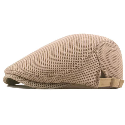Breathable Mesh Newsboy Cap - Adjustable Flat Cap for Active & Casual Wear