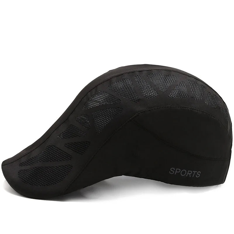 Men's Quick-Dry Mesh Golf Cap - Breathable Flat Visor Sun Hat for Outdoor Sports