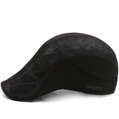Men's Quick-Dry Mesh Golf Cap - Breathable Flat Visor Sun Hat for Outdoor Sports
