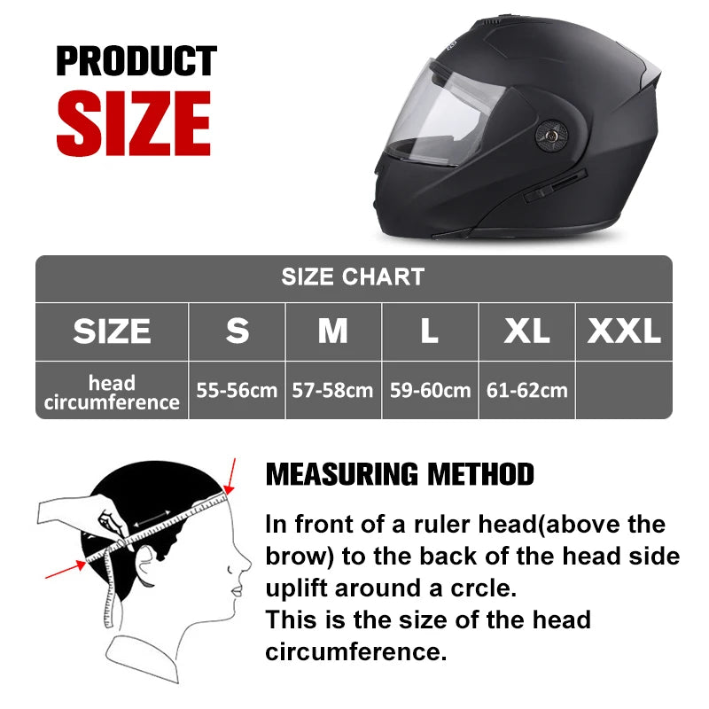 DOT Certified Modular Flip-Up Motorcycle Helmet - Dual Visor Cross-Country Safety Helmet - Unisex