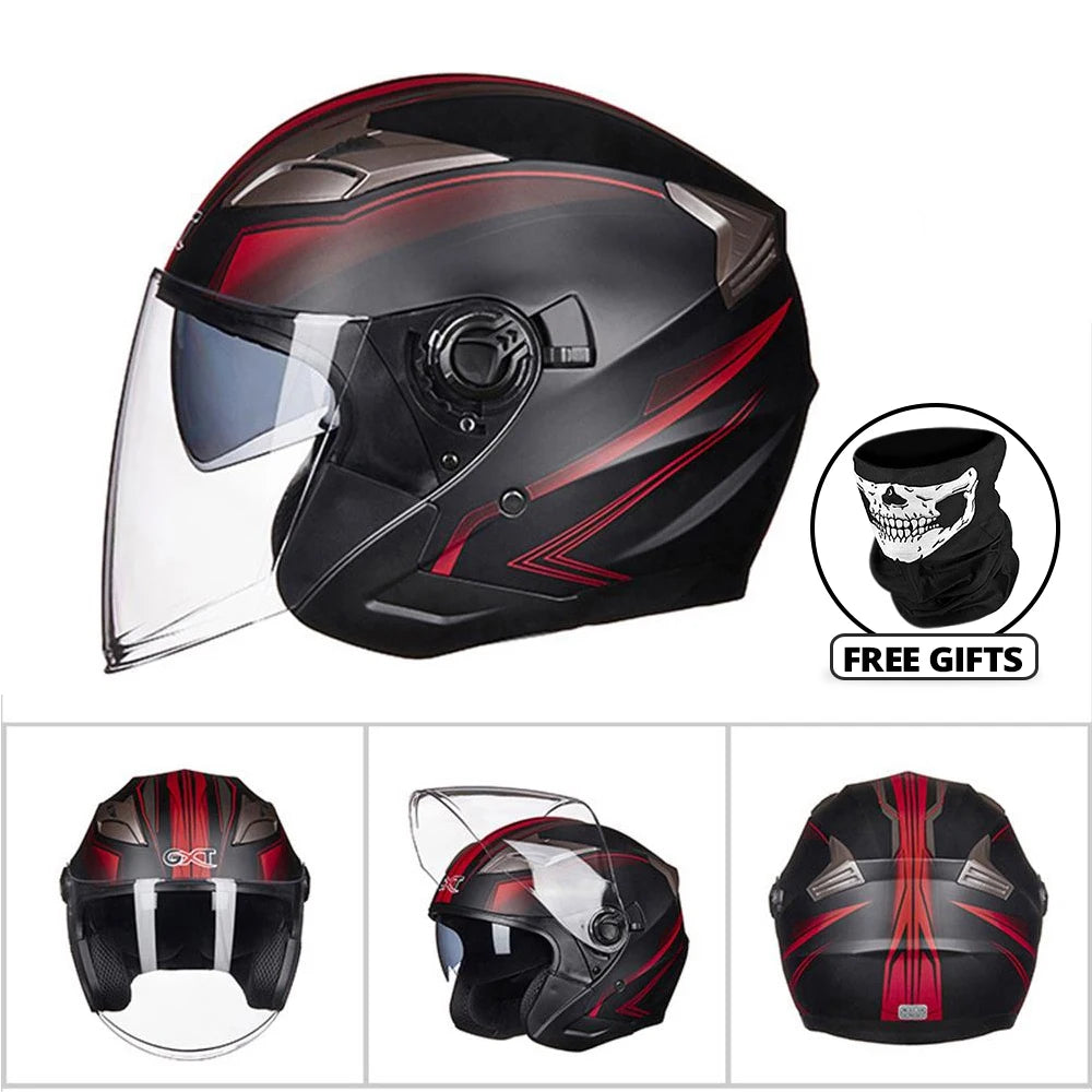 Half Face Motorcycle Helmet - Double Lens, Four Season, Unisex Street Fashion Safety Helmet