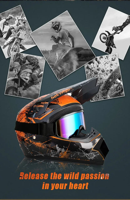 Kids Motocross Helmet Kit - DOT/ECE Certified Full-Face Helmet with Goggles & Gloves (Youth Off-Road Protection Set)
