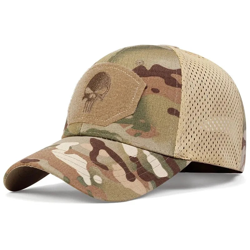 Adjustable Baseball Cap with Skull Embroidery Patch - 2025 Breathable Outdoor Sunscreen Hat for Spring & Autumn