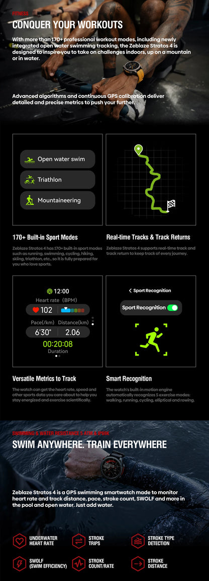 Zeblaze Stratos 4 GPS Smartwatch - 1.43'' AMOLED Screen with Compass, Barometric Altimeter, Flashlight & Voice Calling