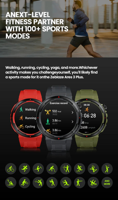 Zeblaze Ares 3 Plus Smartwatch - 1.43" AMOLED Display with Voice Calling & 3D Health Tracking