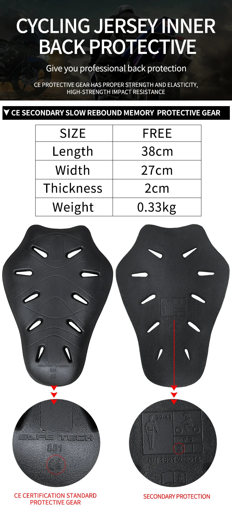 LYSCHY CE Level 2 Motorcycle Back Protector Armor - Built-in Body Protection for Motocross Racing