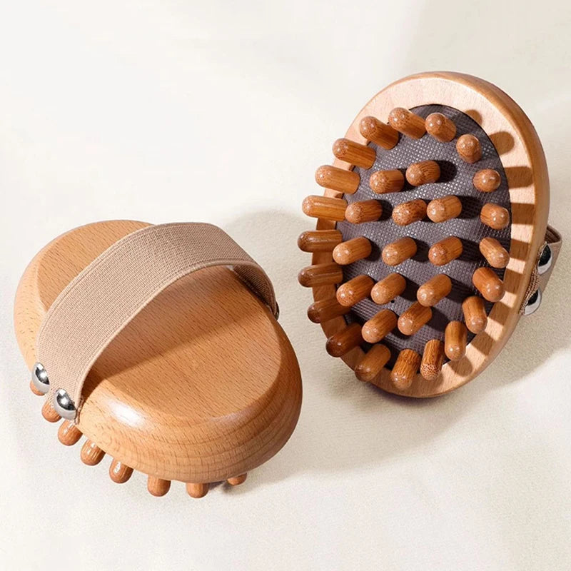 Wooden Body & Scalp Massage Brush - Natural Beech Air Cushion Massager for Anti-Cellulite & Relaxation