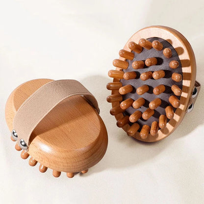 Wooden Body & Scalp Massage Brush - Natural Beech Air Cushion Massager for Anti-Cellulite & Relaxation