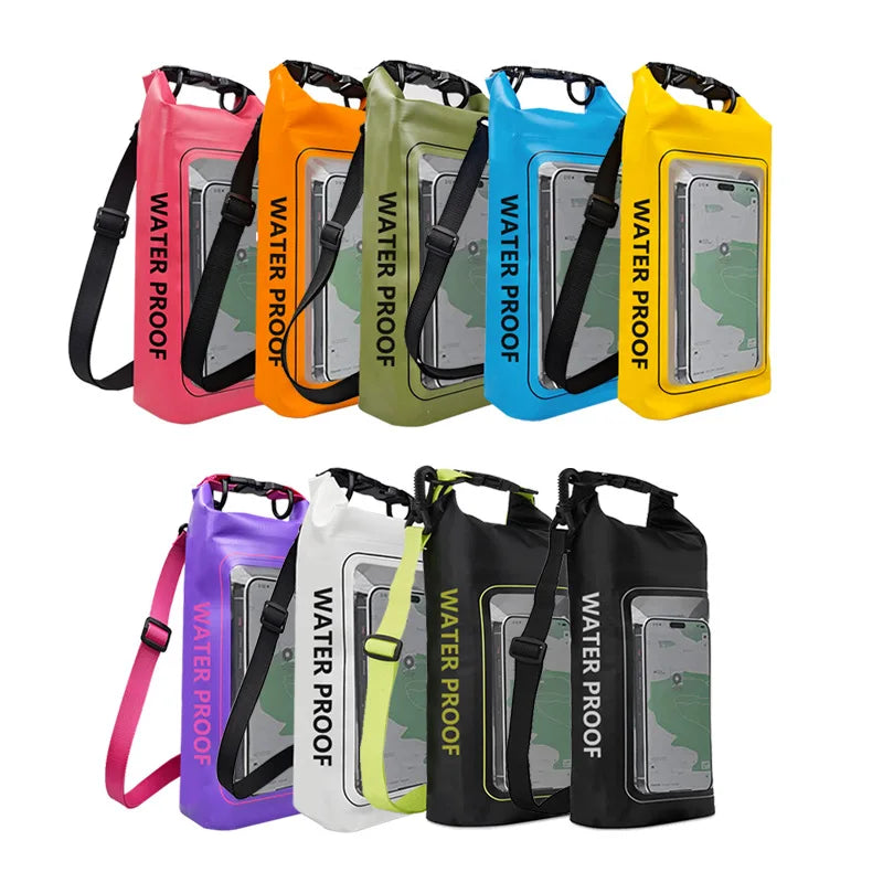 PVC Waterproof Dry Bag 2L - Touch Screen Phone Pouch for Swimming Rafting Surfing Boating - Shoulder Bag