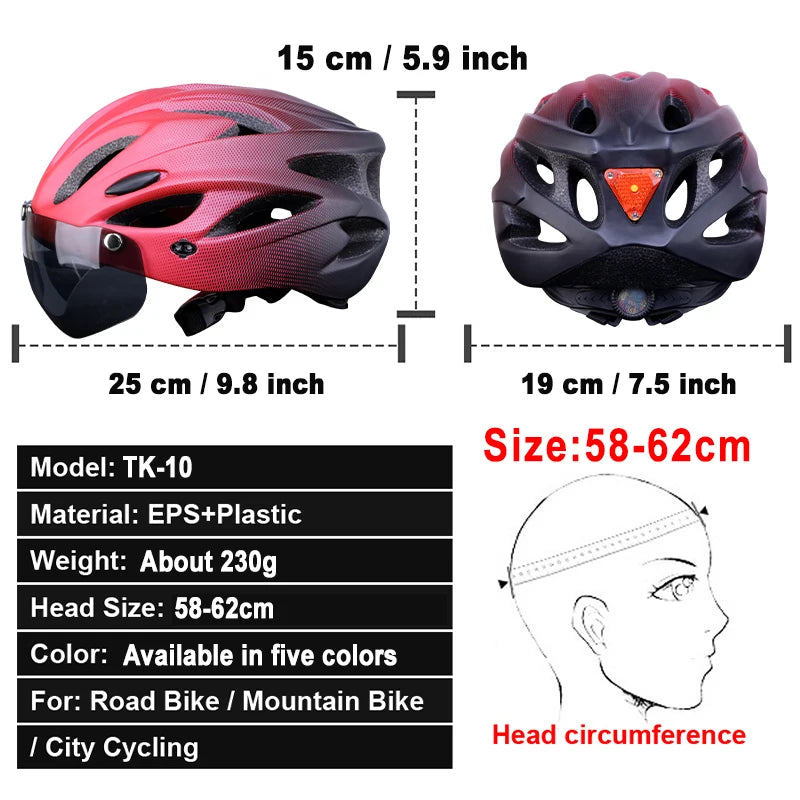 X-TIGER Adult Cycling Helmet with LED Rear Light - Dual Mode Goggle, Lightweight Breathable Design, Fits 58-62cm