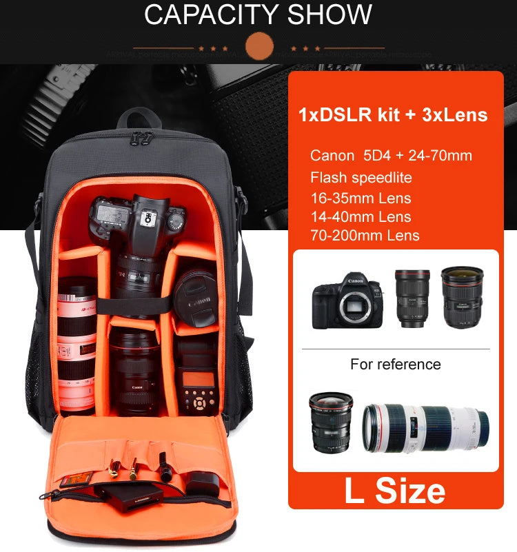 Large Capacity Camera Backpack - Waterproof DSLR Bag with Tripod Holder & Rain Cover