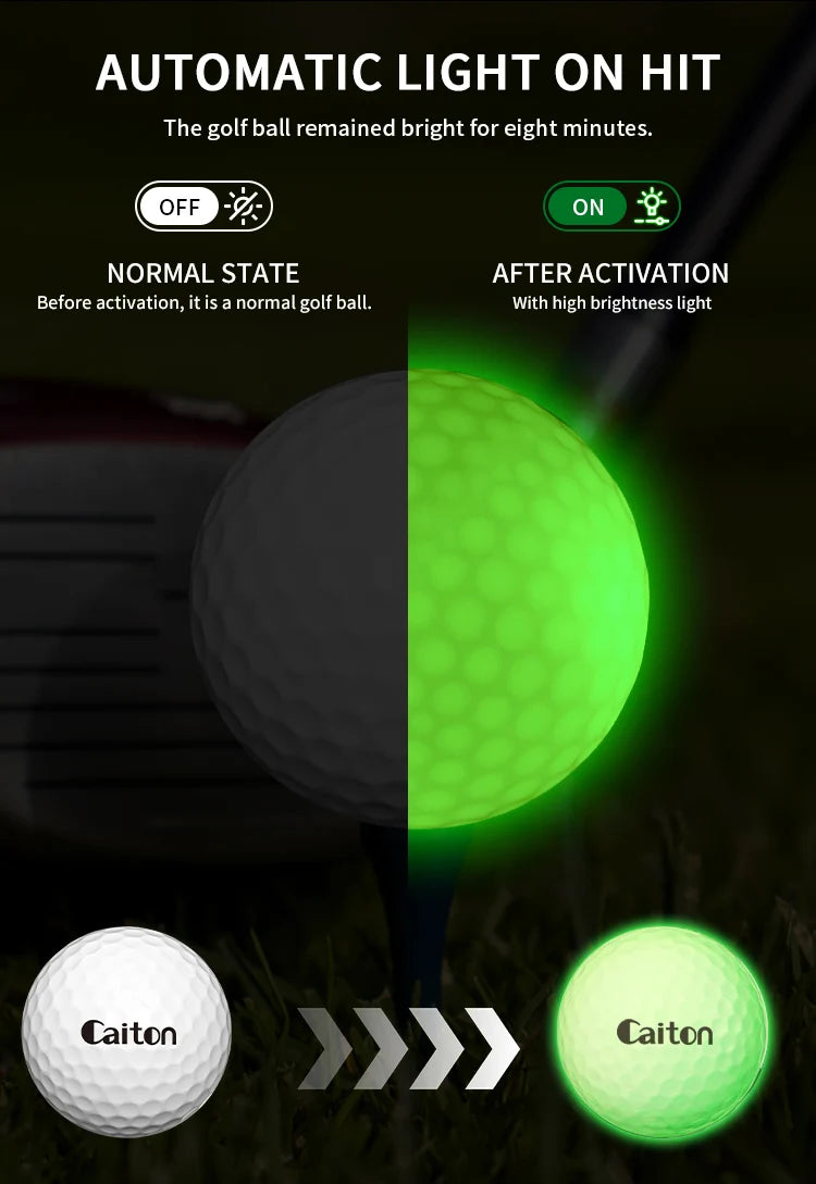 Night Glow Golf Balls - 6 Pack Impact-Activated High-Visibility Balls for Nighttime Play