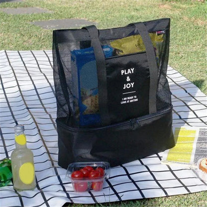 Waterproof Double-Layer Beach Tote Bag - Large Capacity Mesh Swimming Storage Bag with Heat Preservation for Women