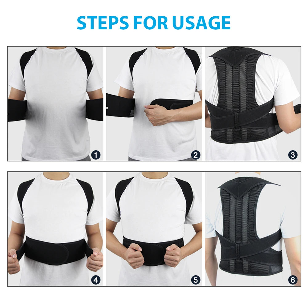 Adjustable Posture Corrector Back Brace - Lumbar Support Belt for Men & Women with Shoulder Support to Improve Scoliosis