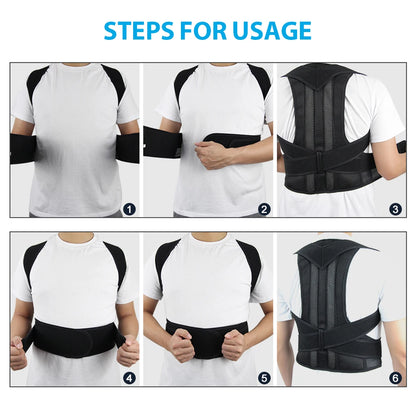 Adjustable Posture Corrector Back Brace - Lumbar Support Belt for Men & Women with Shoulder Support to Improve Scoliosis