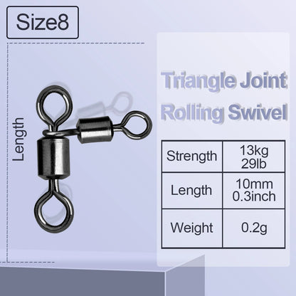 Triangle Joint 3-Way Rolling Swivels - Catfish Fishing Connectors for Bottom Bouncing