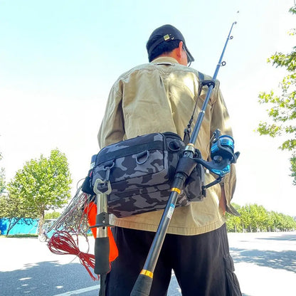Portable Fishing Tackle Shoulder Bag - Multi-Purpose Storage with Rod Holder for Outdoor Sports & Fly Fishing