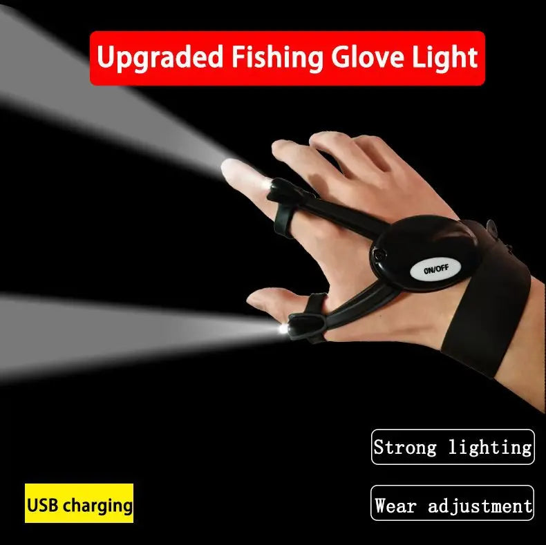 LED Fishing Gloves - Rechargeable Half-Finger Gloves with Built-In Flashlight for Night Fishing & Outdoor Activities