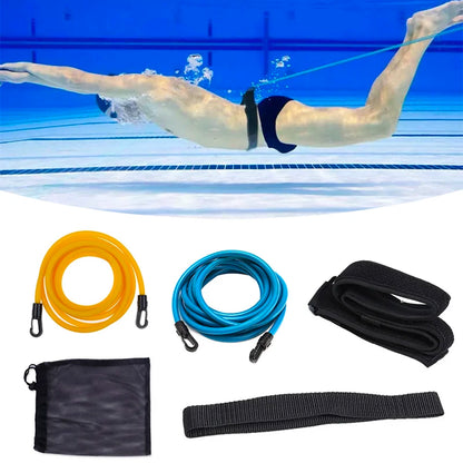 Swimming Training Resistance Belt - 4M Elastic Tether Harness with Stationary Leash for Pool Exercise and Swim Training Accessories