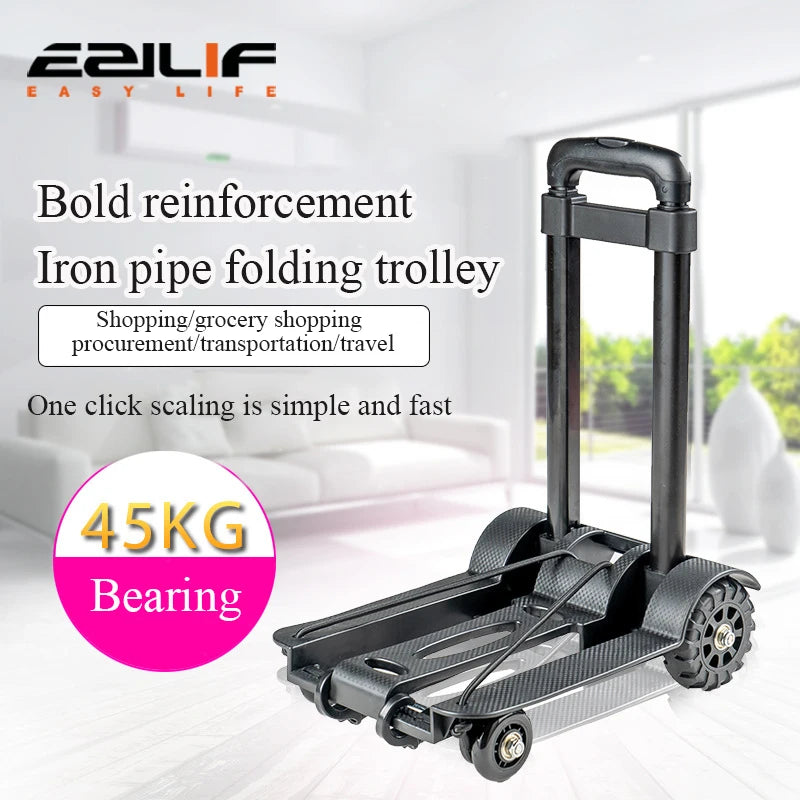 Foldable Shopping Cart with 2/4 Wheels - Portable Household Grocery & Luggage Trolley
