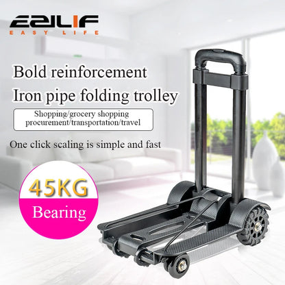 Foldable Shopping Cart with 2/4 Wheels - Portable Household Grocery & Luggage Trolley