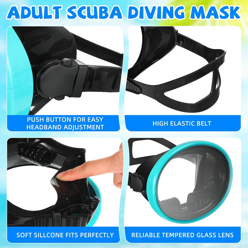 Classic Retro Oval Spearfishing Mask - Panoramic Wide View Scuba Diving Goggles with Tempered Glass Lens for Adults