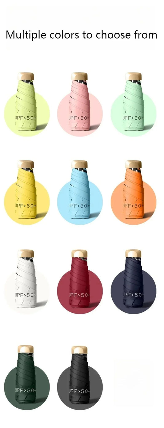 Mini Pocket Umbrella - Compact Folding Rain & Sun Parasol with UV Protection (Capsule Design)