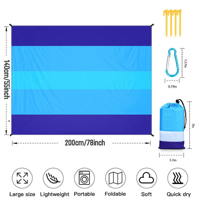 Large Waterproof Sandproof Beach Blanket - 2-3 Adult Capacity for Picnics, Travel, Camping & Hiking