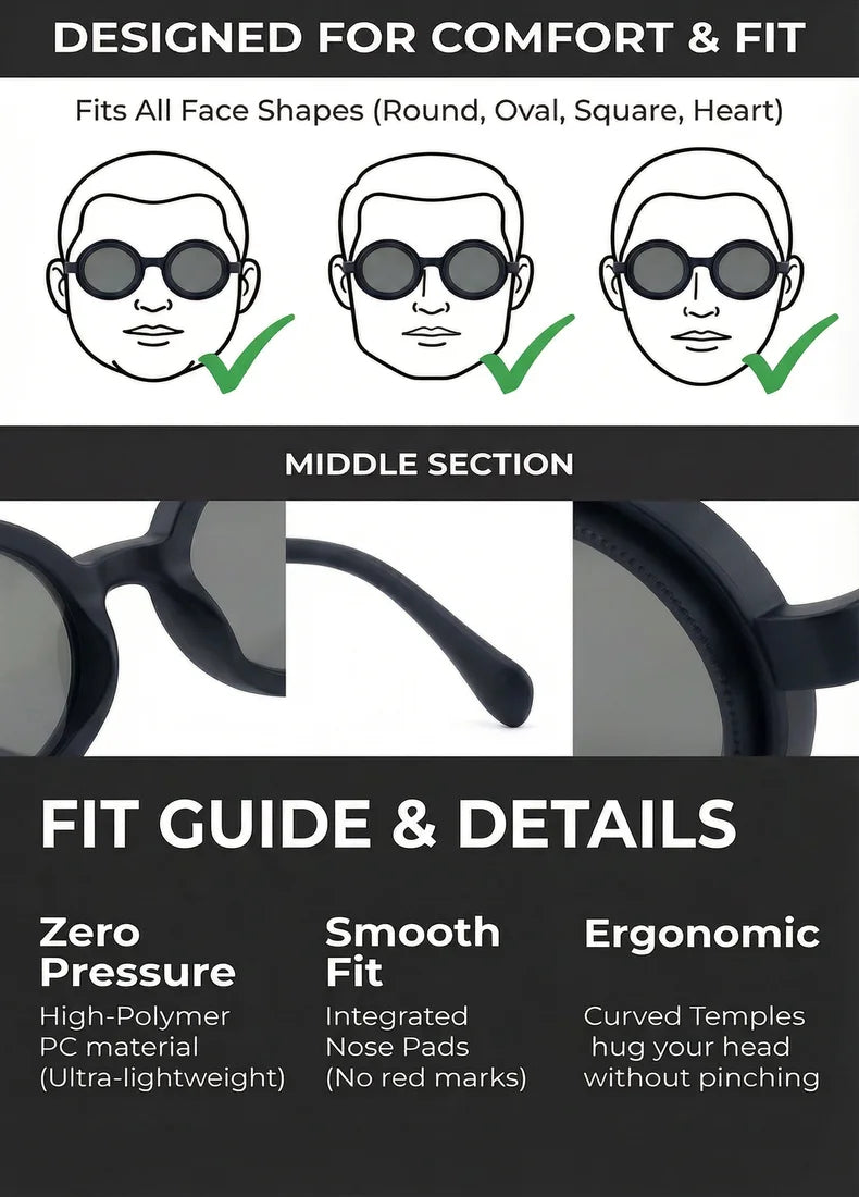 Polarized Steampunk Round Sunglasses - ND9 Adjustable Dimming, Small Frame Light-Reducing Eyewear for Men, Fishing & Driving UV400