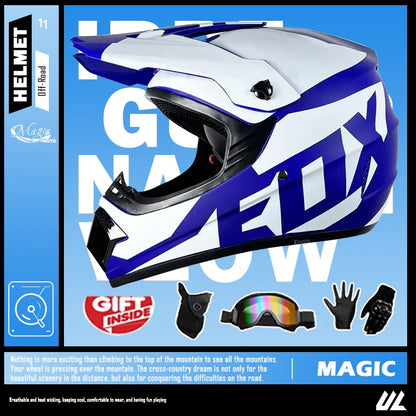 Kids Motocross Helmet Kit - DOT/ECE Certified Full-Face Helmet with Goggles & Gloves (Youth Off-Road Protection Set)