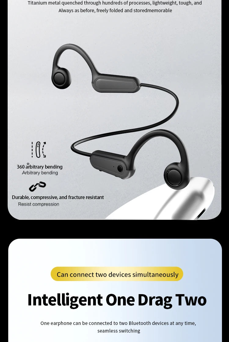Bone Conduction Wireless Headphones - Bluetooth Sport Earphones with Mic for Running